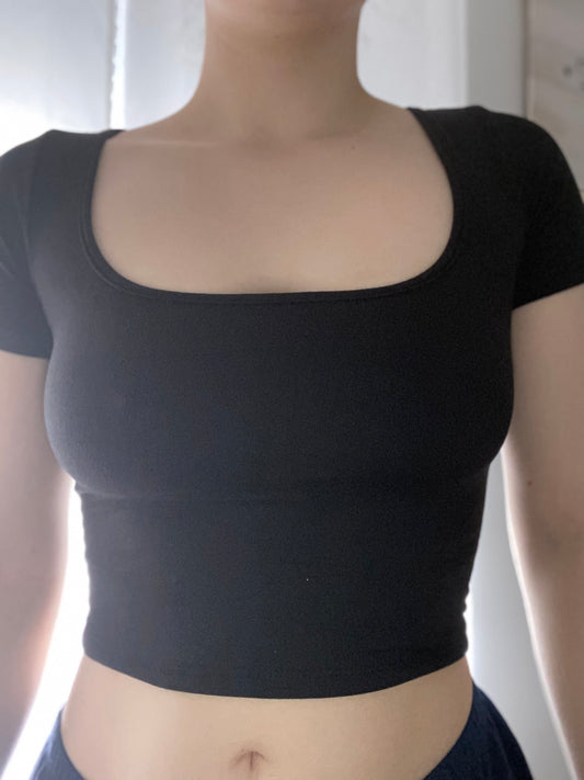 classic basic black crop with double layered fabric