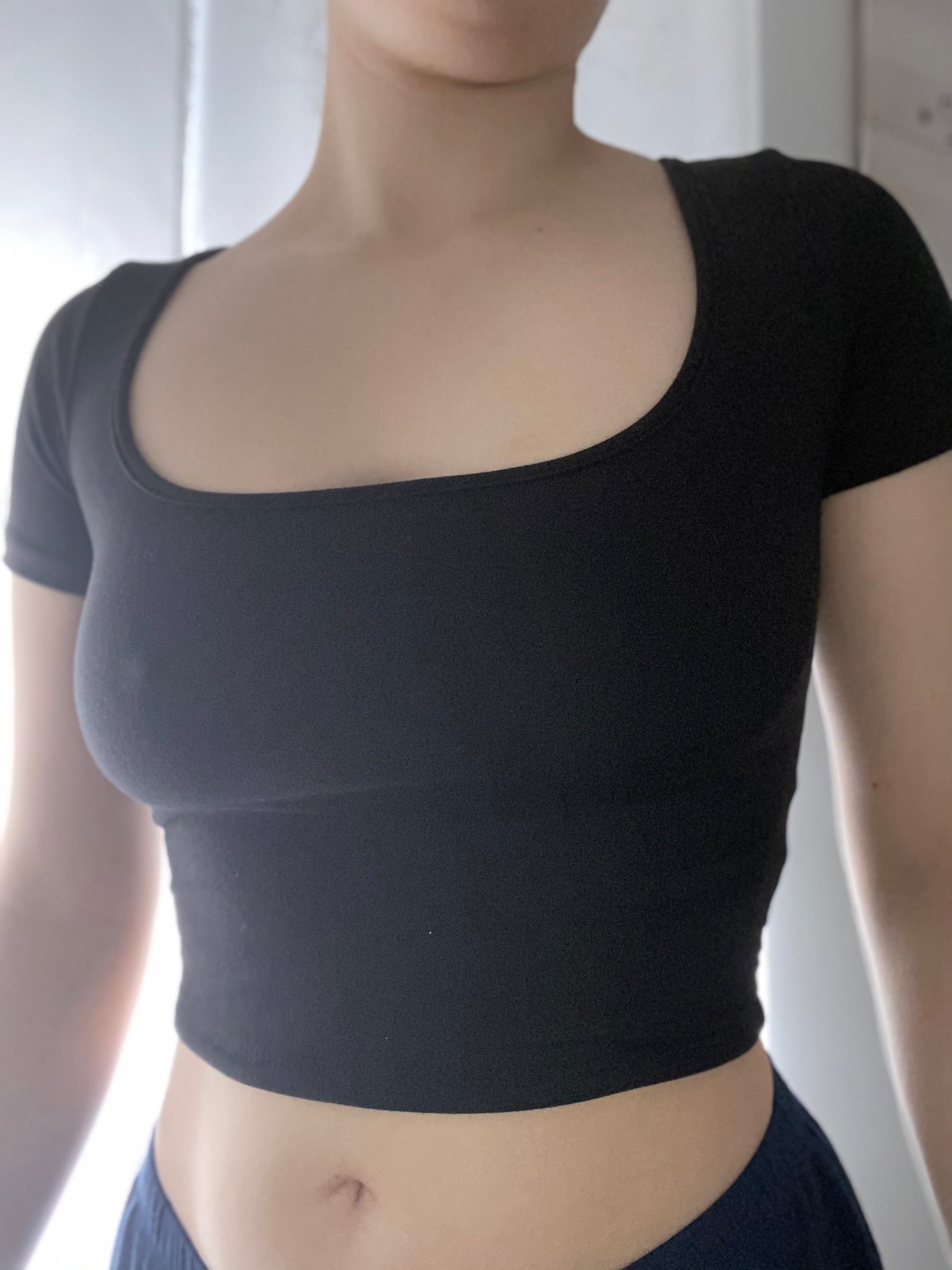 classic basic black crop with double layered fabric