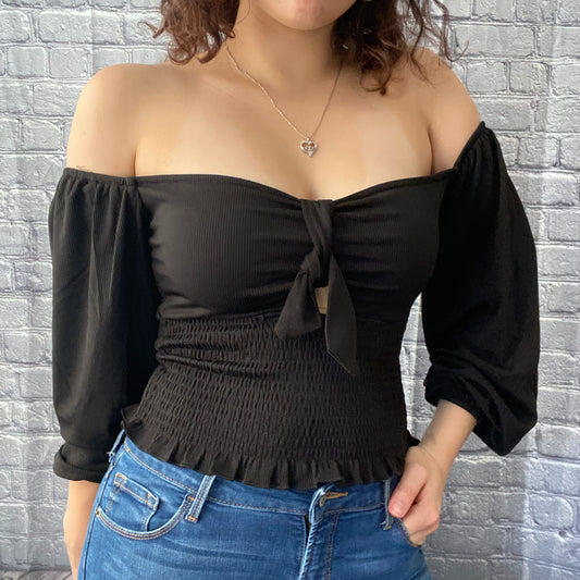 ballon sleeve blouse with ruched detail on torso girls night out 